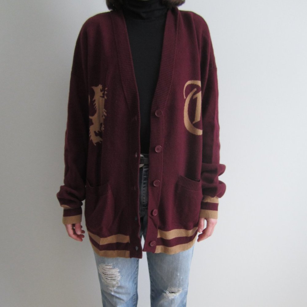 Aritzia-TNA burgundy letterman cardigan sweater